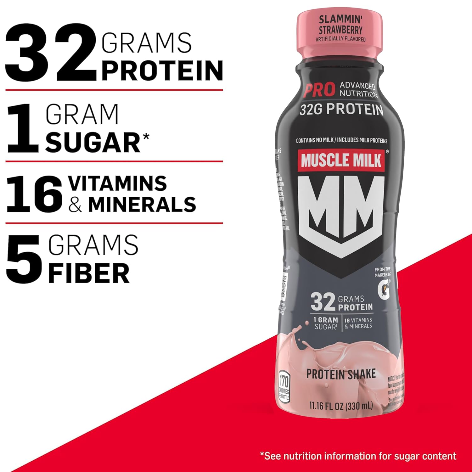 Muscle_Milk_Pro_Advanced_Nutrition_Protein_Shake,_Slammin'_Strawberry,_11.16_Fl_Oz_(Pack_of_12),_32g_Protein,_1g_Sugar,_16_Vitamins_&_Minerals,_5g_Fiber,_Bottled_Liquid,_Gluten_Free