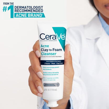 CeraVe_Clay_To_Foam_Acne_Face_Wash,_Multi-Use_Salicylic_Acid_&_Kaolin_Clay_Acne_Spot_Treatment_Clears_Pimples_&_Blackheads,_Prevents_Breakouts,_Hydrates_&_Soothes,_Fragrance-Free,_Non-Comedogenic,_4oz
