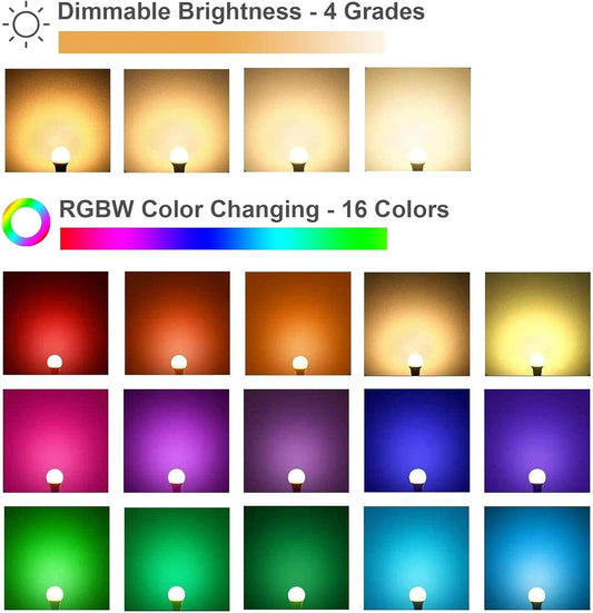 RGB_Color_Changing_Light_Bulbs,RGB_LED_Light_Bulbs,9W_Warm_White_6500K,40W_Equivalent,16_Color_Multicolor_A19_E27/E26_Dimmable_Memory_Function,_for_Home_Decoration,Stage,Bar,Party
