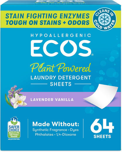 ECOS_Laundry_Detergent_Sheets_Vegan,_No_Plastic_Jug,_No_Mess,_Liquid_Free_-_Hypoallergenic,_Plant_Powered_Laundry_Detergent_Sheet_-_Lavender_Vanilla_-_64_Count_(Pack_of_1)