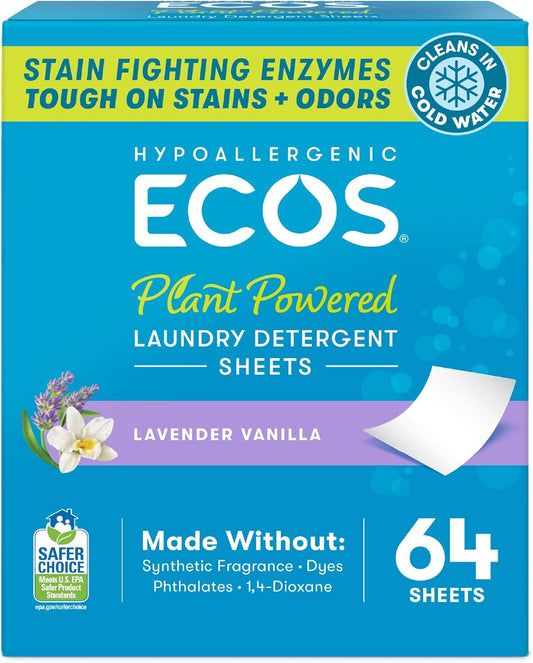 ECOS_Laundry_Detergent_Sheets_Vegan,_No_Plastic_Jug,_No_Mess,_Liquid_Free_-_Hypoallergenic,_Plant_Powered_Laundry_Detergent_Sheet_-_Lavender_Vanilla_-_64_Count_(Pack_of_1)
