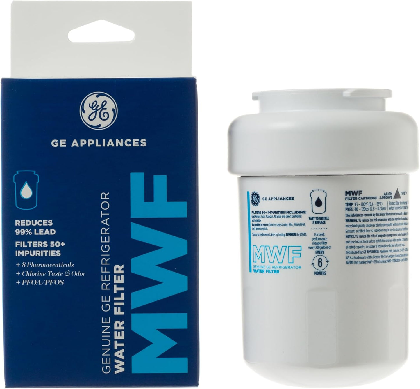 GE_MWF_Refrigerator_Water_Filter,_Genuine_Replacement_Filter,_Certified_to_Reduce_Lead,_Sulfur,_and_50+_Other_Impurities,_Replace_Every_6_Months_for_Best_Results,_Pack_of_1