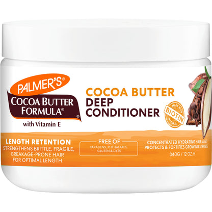 Palmer&amp;#39;s Cocoa Butter &amp;amp; Biotin Length Retention Deep Conditioner, Strengthen, Nourish and Restore Elasticity and Shine, Suitable for All Curly Hair Patterns 8.5 Ounce