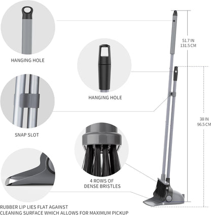 MR.SIGA_Broom_and_Dustpan_Set_with_Adjustable_Long_Handle,_Upright_Combo_for_Floor,_Cleaning_Lobby,_Gray