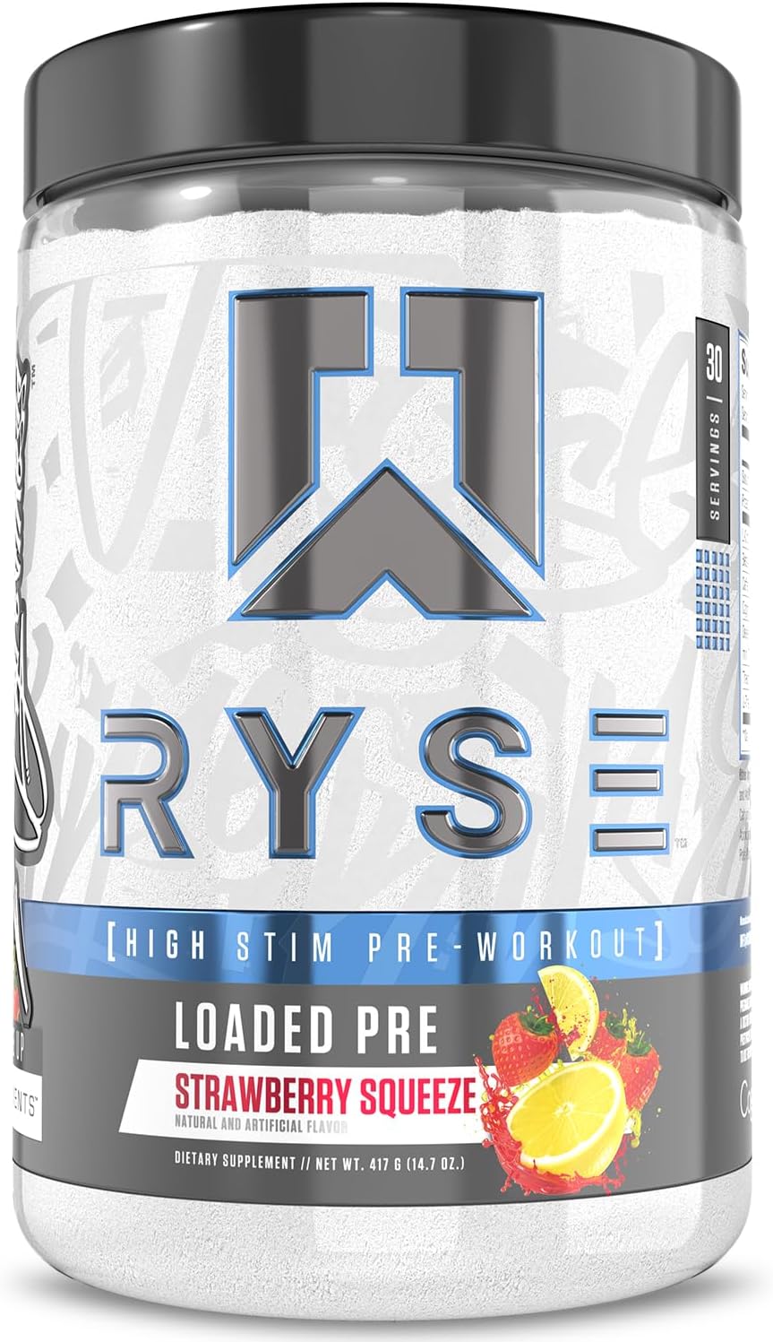 RYSE_Loaded_Pre_Workout_Powder_-_Strawberry_Squeeze_-_Daily_Pre-Workout_for_Men_&_Women_with_390mg_Caffeine,_Beta_Alanine,_and_Citrulline_for_Pump,_Focus,_and_Energy_-_30_Servings