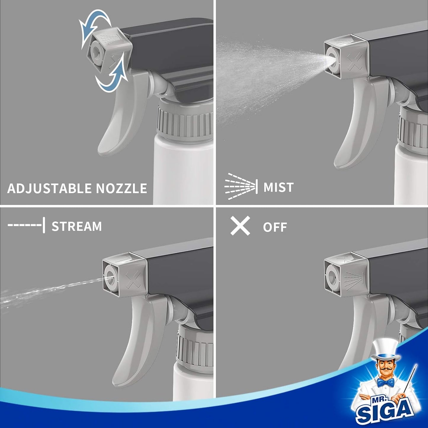 MR.SIGA_24_oz_Empty_Plastic_Spray_Bottles_for_Cleaning_Solutions,_Heavy_Duty_Household_Reusable_Spray_Bottles_with_Measurements_and_Adjustable_Leak_Proof_Nozzle,_3_Pack