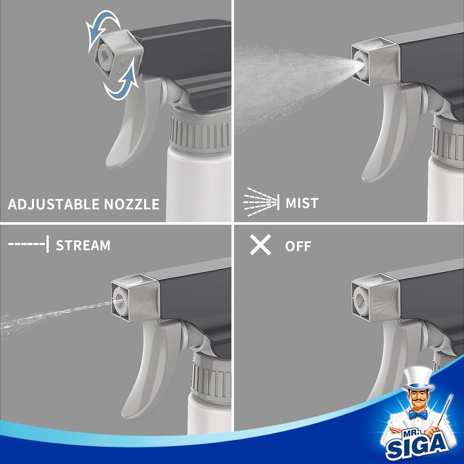 MR.SIGA_24_oz_Empty_Plastic_Spray_Bottles_for_Cleaning_Solutions,_Heavy_Duty_Household_Reusable_Spray_Bottles_with_Measurements_and_Adjustable_Leak_Proof_Nozzle,_3_Pack