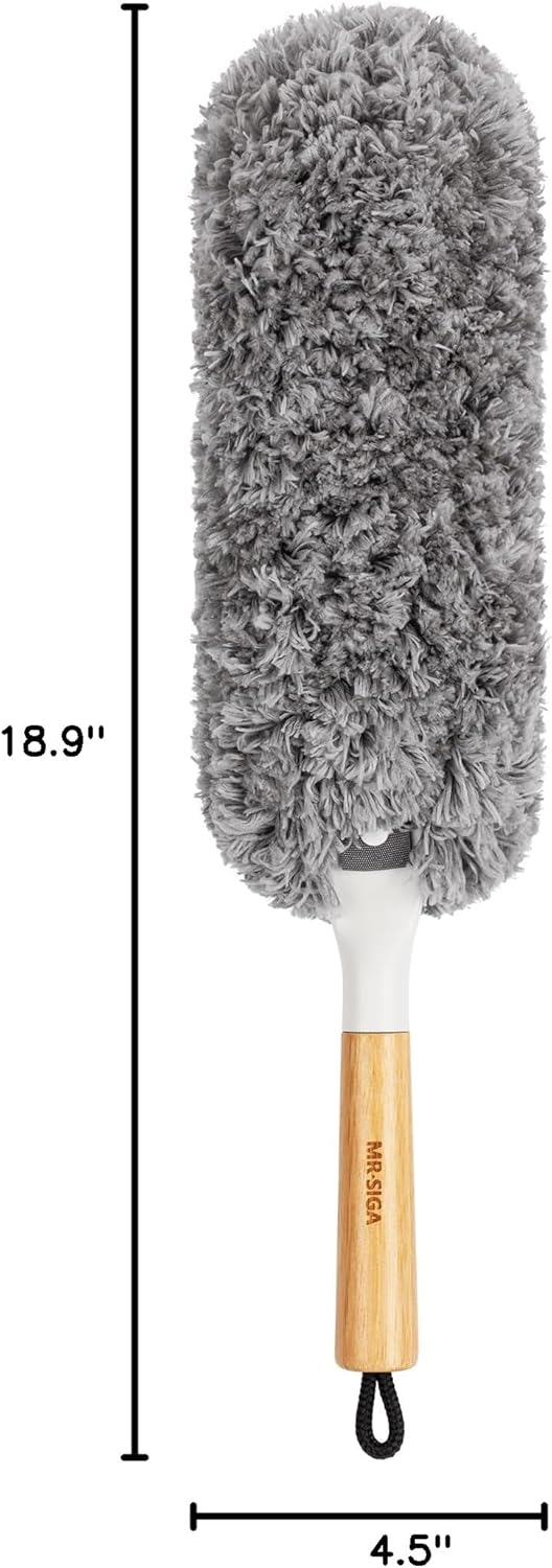 MR.SIGA_Lint_Free_Microfiber_Duster,_Washable_and_Reusable_Duster_with_Bamboo_Handle_and_Replaceable_Head,_Duster_for_Household_Cleaning