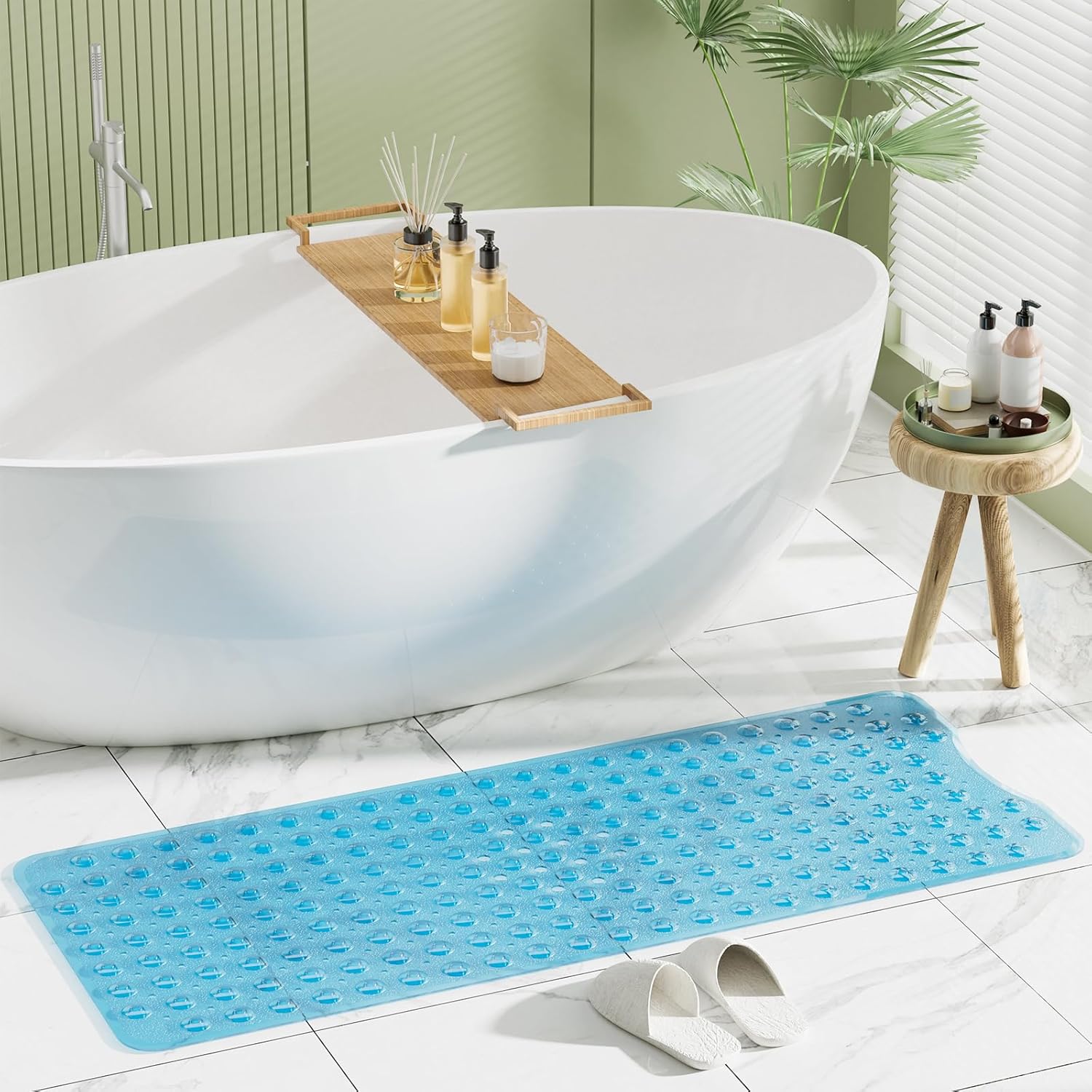 AmazerBath_Shower_Mat_Non_Slip_40_x_16_Inches,_Bathtub_Mat_Shower_Stall_Mats_with_Suction_Cups_and_Drain_Holes,_Non_Slip_Bath_Mat_for_Tub_for_Elderly_&_Kids,_Clear_Blue
