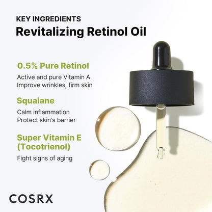 COSRX_Retinol_0.5_Oil,_Anti-aging_Serum_with_0.5%_Retinoid_Treatment_for_Face,_Reduce_Wrinkles,_Fine_Lines,_Gentle_Skincare_for_Day_&_Night,_Not_Tested_on_Animals,_Korean_Skin_Care