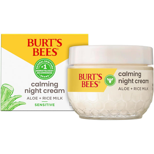 Burt's_Bees_Calming_Night_Cream_With_Aloe_and_Rice_Milk,_Face_Moisturizer_For_Sensitive_Skin_Infuses_Skin_With_Moisture_While_You_Sleep,_98.8_Percent_Natural_Origin_Skin_Care,_1.8_oz._Tub