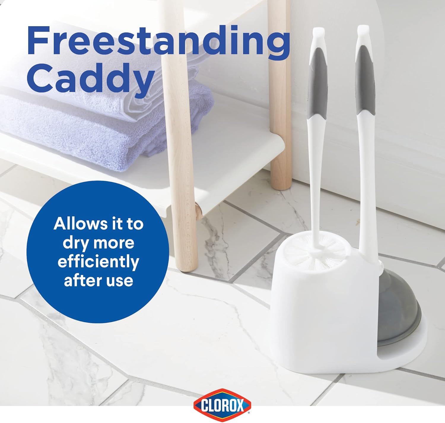 Clorox_Toilet_Plunger_and_Bowl_Brush_Combo_with_Caddy,_6.75_x_7_x_19.5_in,_White/Gray
