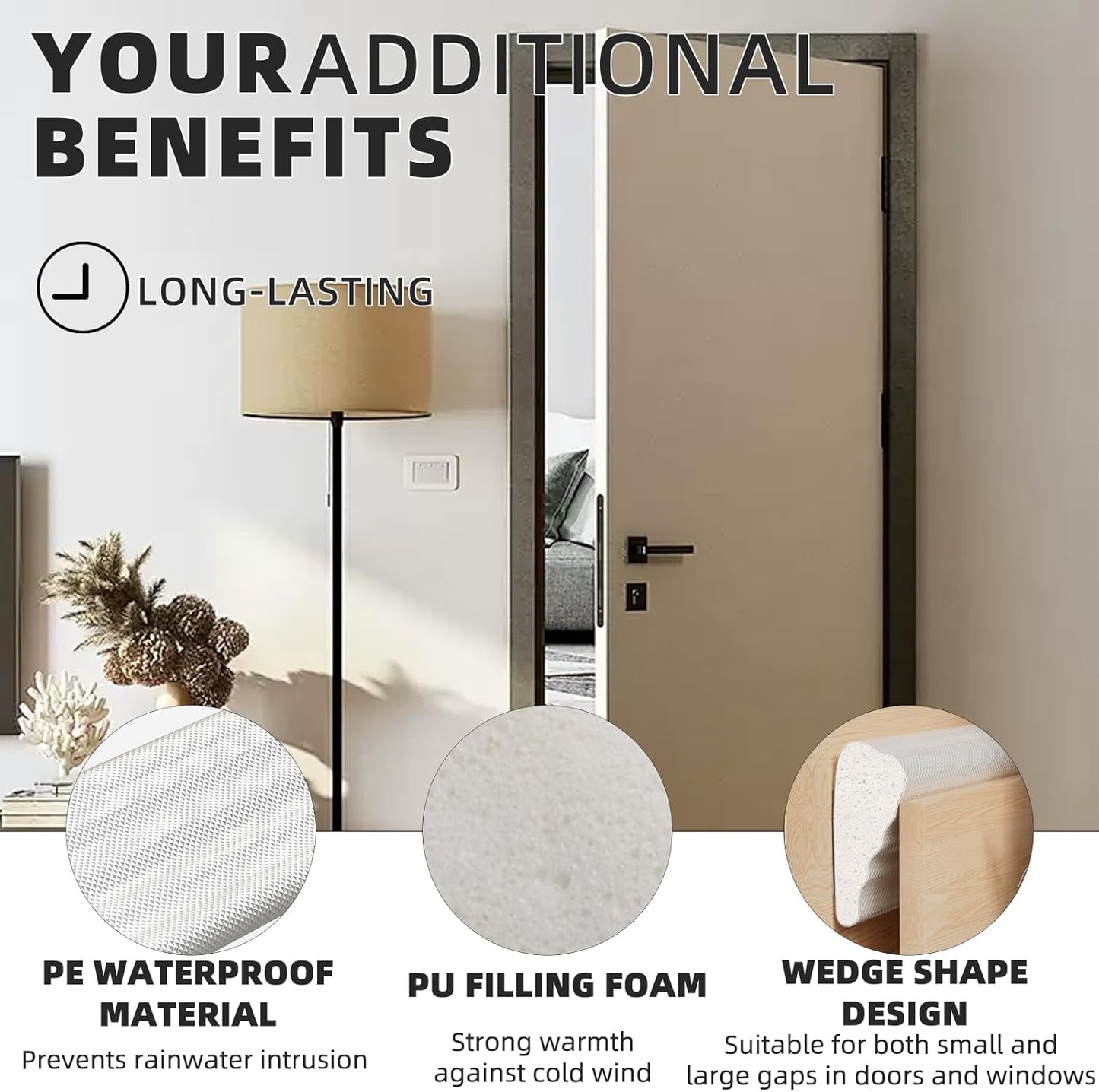 118_Inch_Wedge-Shape_Weather_Stripping_Door_Seal,Windows_and_Doors_Insulation,Self_Adhesive_Insulation_Foam_Anti-Collision_Strip,Weatherstrip_Tape_for_Door_Soundproofing,Noise_Drafts_Blocker,White