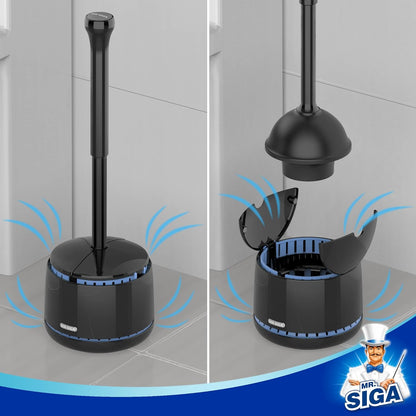 MR.SIGA_Toilet_Plunger_with_Holder,_Heavy_Duty_Toilet_Plunger_and_Holder_Combo_for_Bathroom_Cleaning,_Black