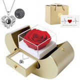 Preserved Real Rose with I love you Necklace 100 Languages, Gifts for Girlfriend, Women, Mom, Wife, Gifts Idea on Christmas, Valentine's Day, Mother's Day, Birthday, Anniversary, Thanksgiving