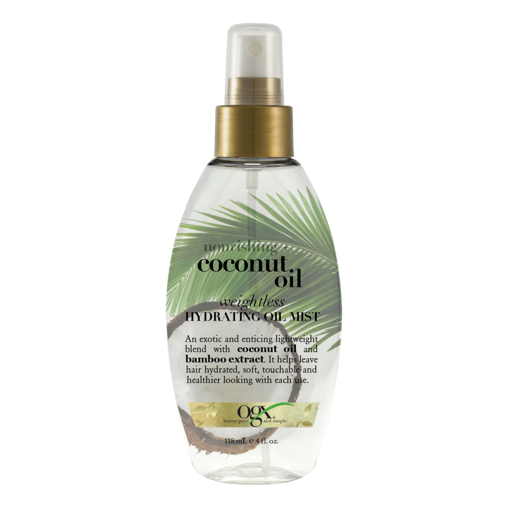 OGX Nourishing + Coconut Oil Weightless Hydrating Oil Hair Mist, Lightweight Leave-In Hair Treatment with Coconut Oil &amp;amp; Bamboo Extract, Paraben &amp;amp; Sulfate Surfactant-Free, 4 Fl Oz