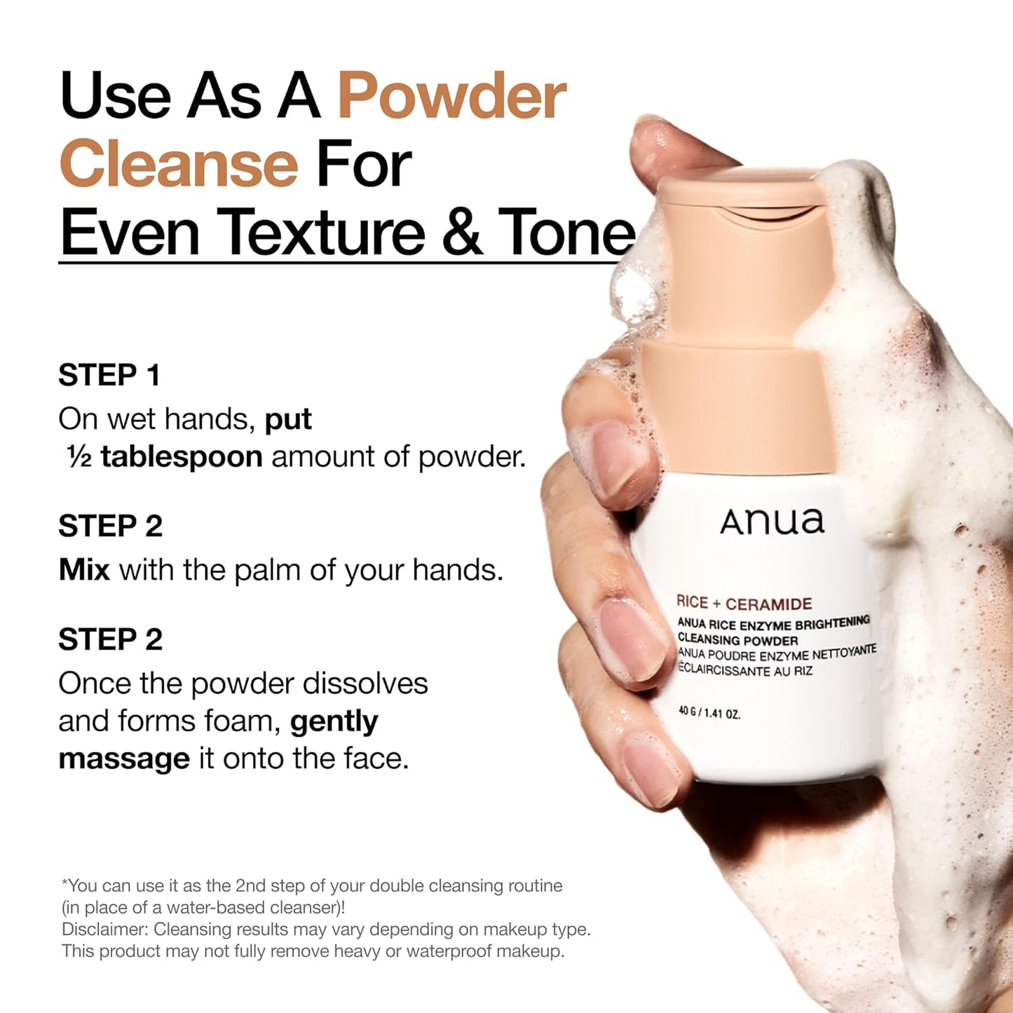 ANUA_Rice_Enzyme_Brightening_Cleansing_Powder,_Exfoliating_Powder-to-Foam_Cleanser,_Smooth_Texture_&_Clarity,_Hydrating_&_Gentle_Formula,_Korean_Skincare,1.41_fl.oz