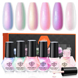 modelones Jelly Nail Polish 6 Colors, Sheer Nude Mini Nail Polish Set Red Pink Brown Quick Dry Spring Summer Fingernail Polish for DIY Nail Art Salon Home Gift for Women Girl