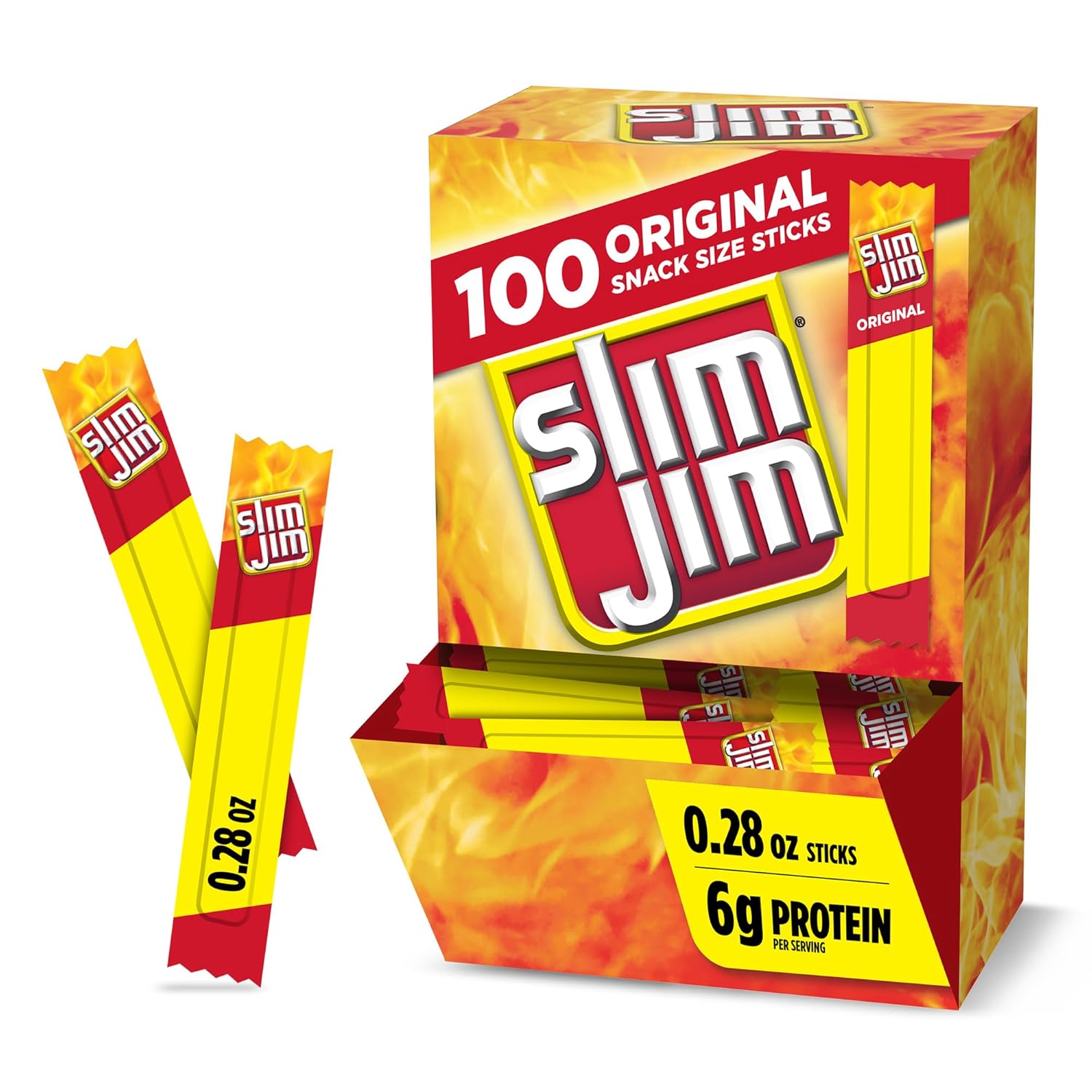 Slim_Jim_Smoked_Meat_Sticks,_Original_Flavor,_6g_Protein_Per_Serving,_Snack_Size,_Father's_Day_Bulk_Snack_Gifts,_0.28_oz._(100_Count)