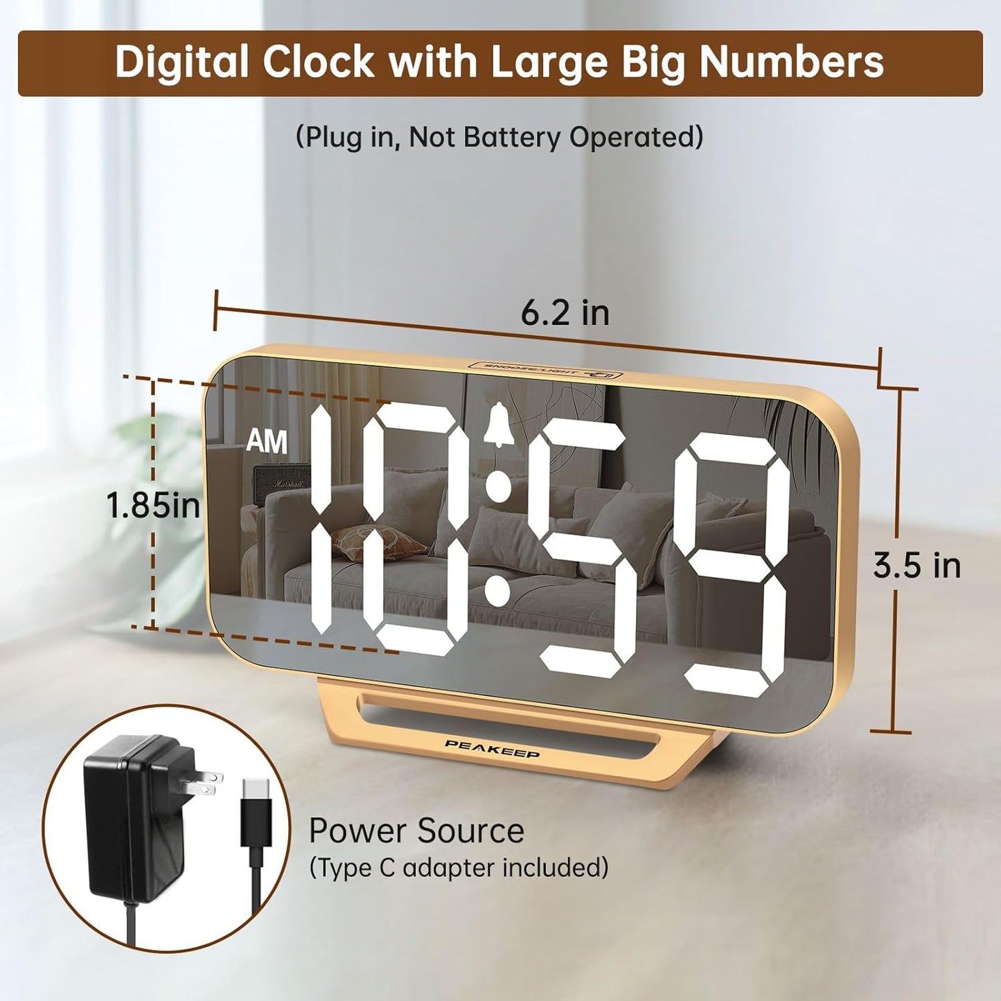 Peakeep_Slim_Digital_Mirror_Aesthetic_Alarm_Clock_for_Bedrooms_Desk_Decor_-_Plug_in_Electric_Big_LED_Modern_Small_Clock_for_Office_Living_Room,_Battery_Backup,_6_Dimmers_(Gold)