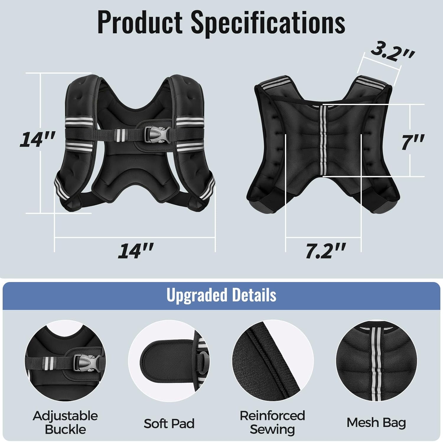 Weighted_Vest,_6lb/8lb/10lb/12lb/15lb/18lb/20lb/24lb/30lb_for_Men_Women,_Reflective_Stripe_Adjustable_Buckle,_Comfortable_Durable_Rucking_Vest_for_Walking_Running_Strength_Training