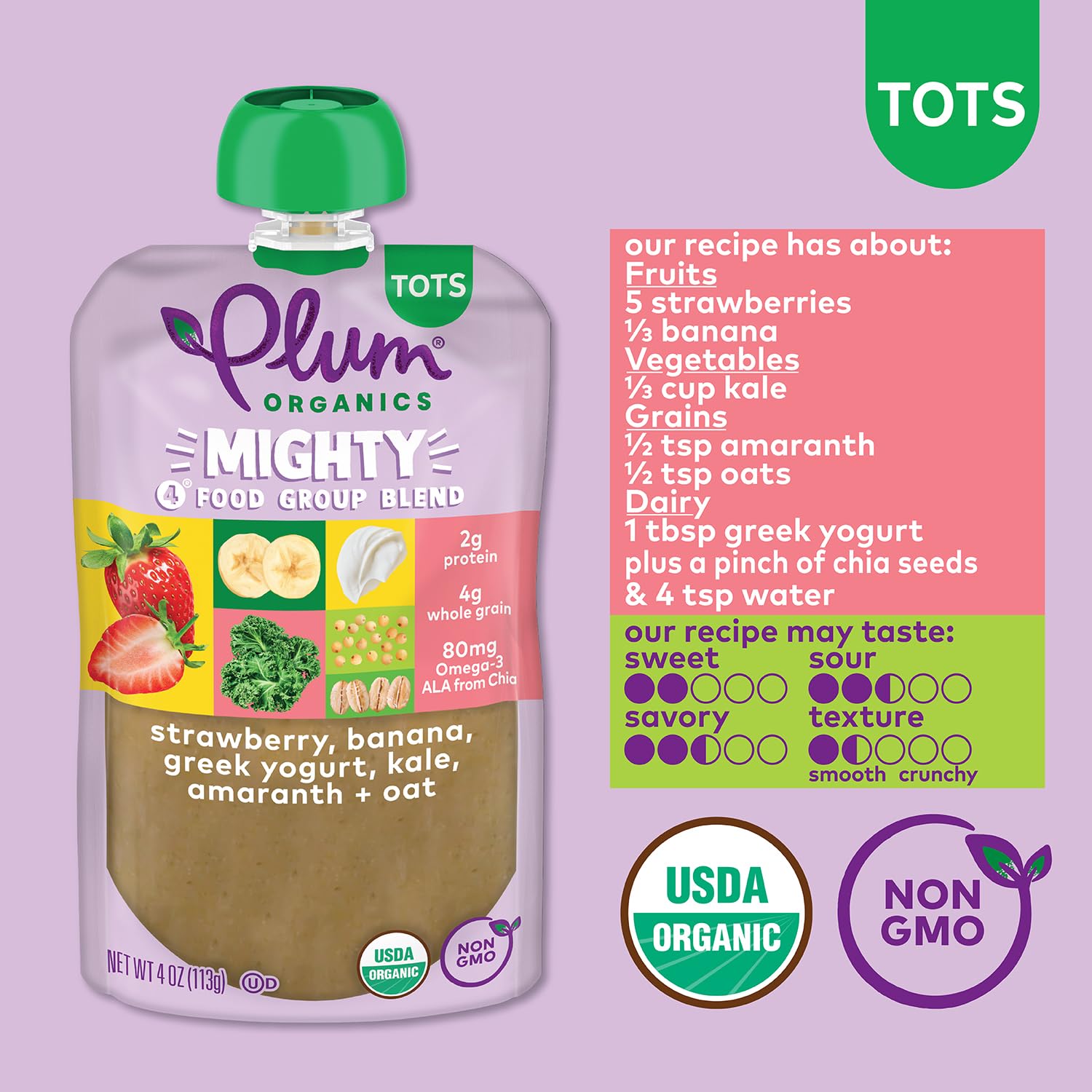 Plum_Organics_Mighty_4_Organic_Toddler_Food_-_Strawberry,_Banana,_Greek_Yogurt,_Kale,_Amaranth,_and_Oat_-_4_oz_Pouch_(Pack_of_4)_-_Organic_Fruit_and_Vegetable_Toddler_Food_Pouch