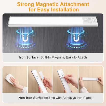 Gritin_10.2inch/_14.7_inch_Under_Cabinet_Lighting_Rechargeable_-84_LED_Super_Bright,3-Color&_5_Level_Brightness,4_Modes,Motion_Sensor,Long_Lasting-_Easy_Installation_Magnetic_Under_Cabinet_Closet_Lights_-2_Pack