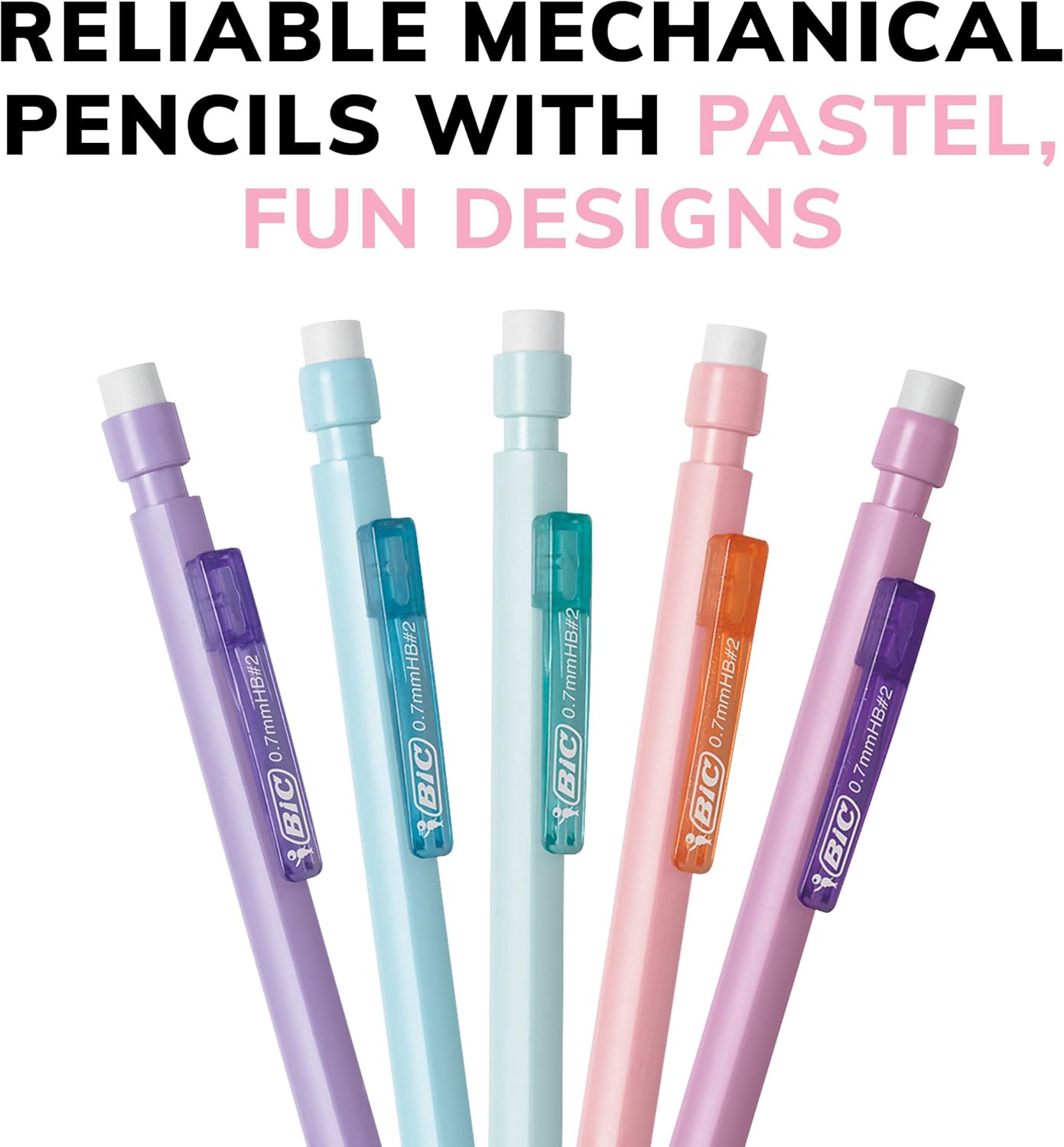 BIC_Xtra-Smooth_Pastel_Mechanical_Pencils_with_Erasers,_Medium_Point_(0.7mm),_24-Count_Pack,_Bulk_Mechanical_Pencils_for_School_or_Office_Supplies