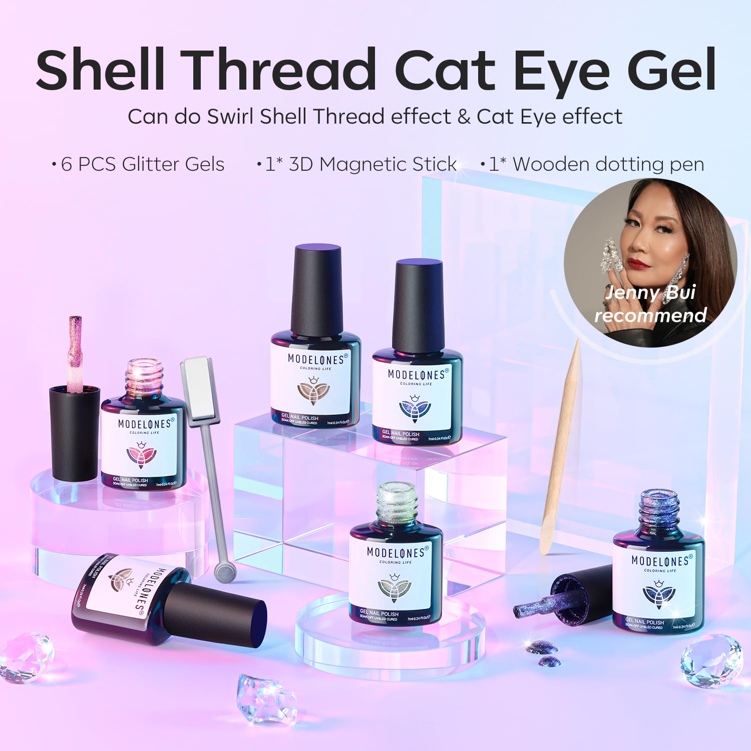 modelones_Cat_Eye_Gel_Nail_Polish,_6_Colors_Shimmer_Pearl_Magnetic_Nail_Drawing_Set_with_Magnet,_Iridescent_Mermaid_Swirl_Shell_Thread_Purple_Pink_Blue_Glitter,_DIY_Manicure_Gift_for_Women_Girl