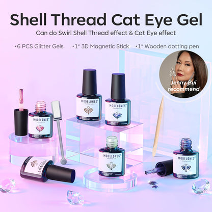 modelones_Cat_Eye_Gel_Nail_Polish,_6_Colors_Shimmer_Pearl_Magnetic_Nail_Drawing_Set_with_Magnet,_Iridescent_Mermaid_Swirl_Shell_Thread_Purple_Pink_Blue_Glitter,_DIY_Manicure_Gift_for_Women_Girl