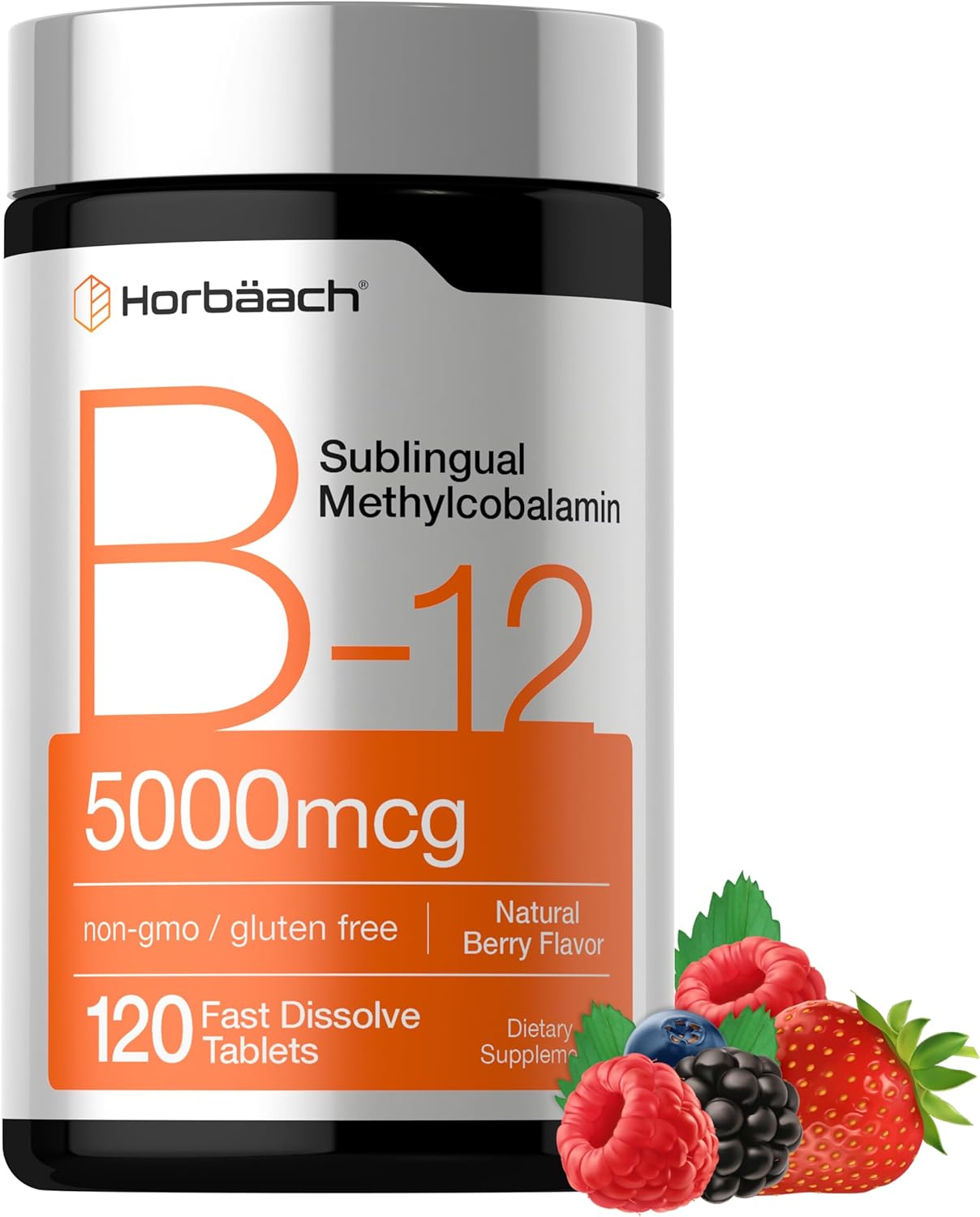 Horbäach_B12_Vitamin_5000_mcg_|_120_Fast_Dissolve_Tablets_|_Sublingual_Methylcobalamin_|_Vegan,_Non-GMO_&_Gluten_Free_Supplement