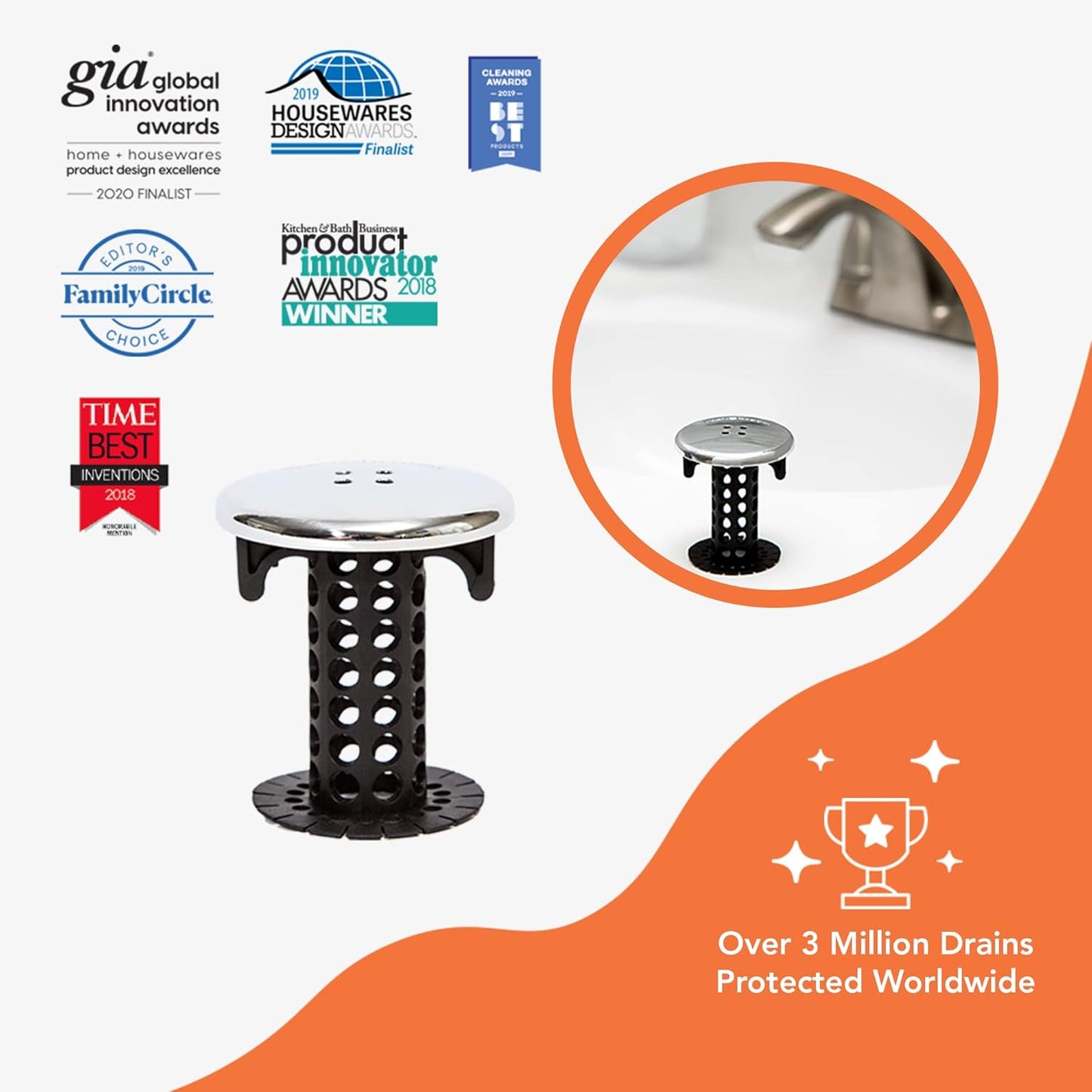 SinkShroom_Chrome_Edition_Revolutionary_Bathroom_Sink_Drain_Protector_Hair_Catcher,_Strainer,_Snare,_Black