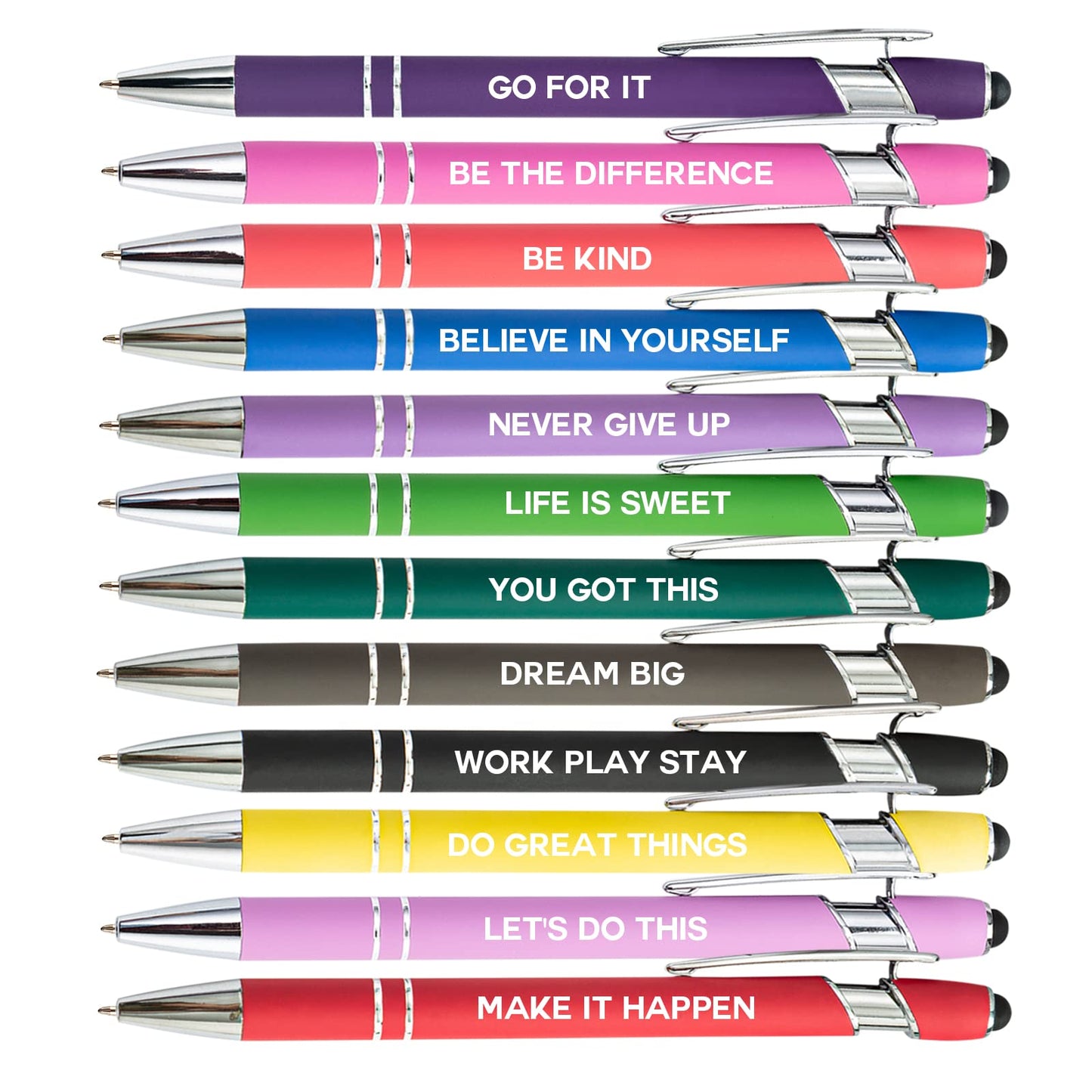 HLPHA 12 Pieces Motivational Inspirational Quotes Snarky Screen Touch Stylus Ballpoint Pens, Office Encouraging Scriptures, Black Ink