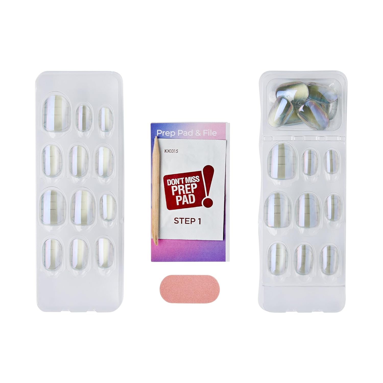 KISS_colorFX_by_imPRESS_Press_On_Nails_,_‘Sour_Love’,_Solid_White_with_Pearlescent_Finish,_Short_Oval,_IMPROVED_adhesive,_Includes_30_Fake_Nails,_Prep_Pad,_1_Manicure_Stick,_1_Mini_Nail_File