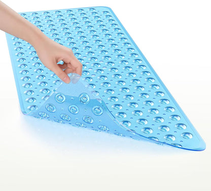 AmazerBath_Shower_Mat_Non_Slip_40_x_16_Inches,_Bathtub_Mat_Shower_Stall_Mats_with_Suction_Cups_and_Drain_Holes,_Non_Slip_Bath_Mat_for_Tub_for_Elderly_&_Kids,_Clear_Blue