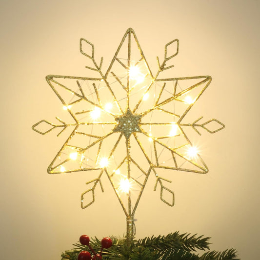 hogardeck_Christmas_Tree_Topper,_10_Inches_Lighted_Gold_Snow_Tree_Topper,_20_LED_Lights_Gold_Glitter_Powder_Snowflake_Tree_Toppers_Christmas_Decorations,_Battery_Powered_Timer_Xmas_Treetop_Star_Decor