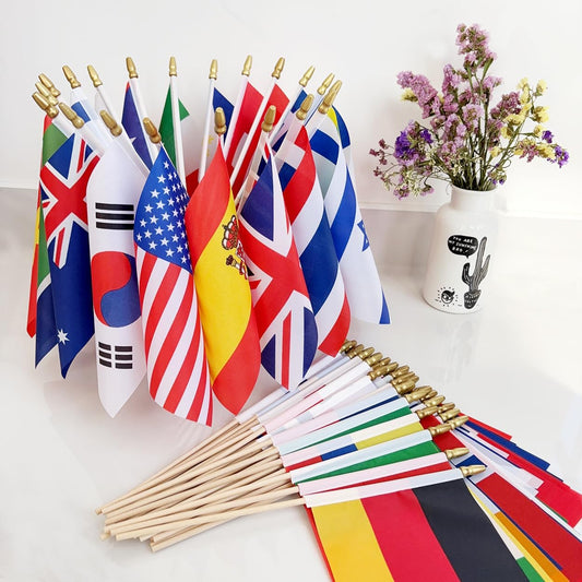 100_Countries_International_World_Flags_on_Wooden_Stick_Small_Mini_Hand_Held_Flags_for_Sports_Events,International_Festival,5x8_Inch