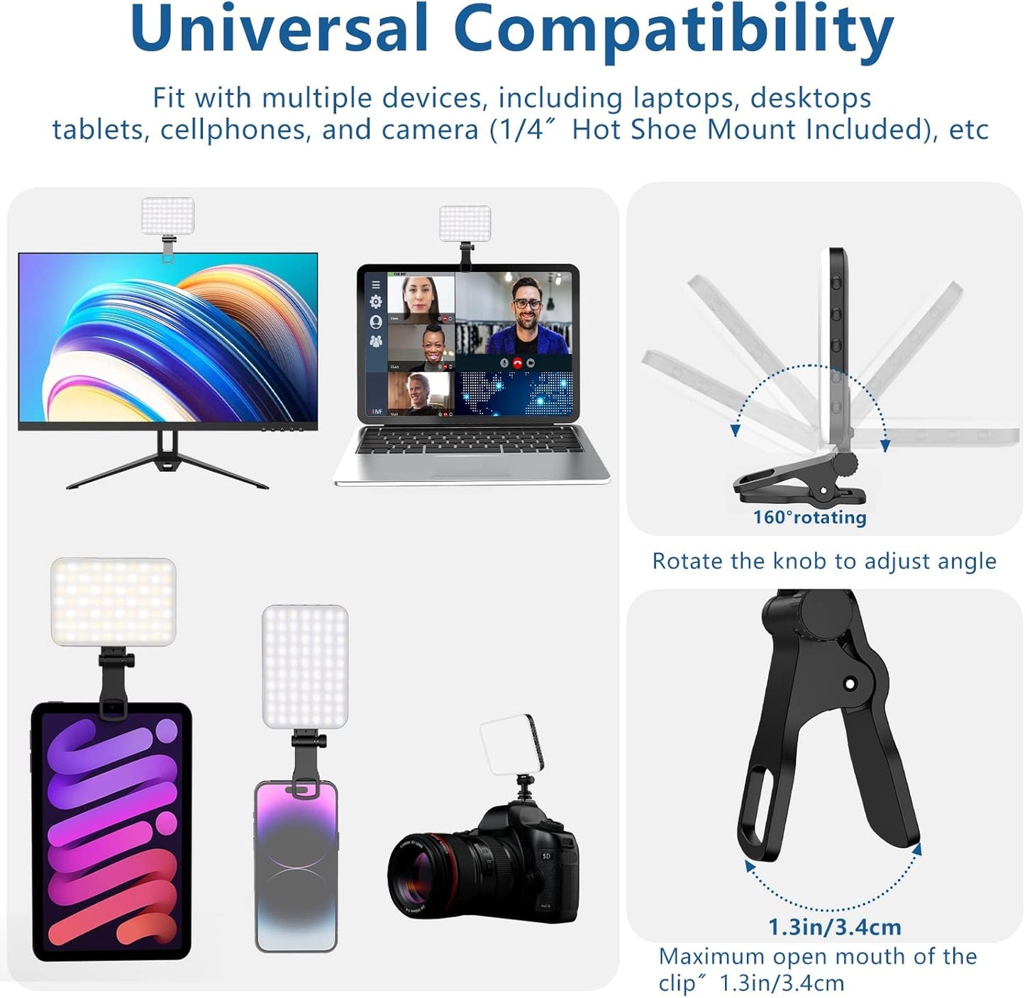 ALTSON_60_LED_Portable_Selfie_Light_Video_Conference_Lighting_with_Clip_&_Camera_Tripod_Adapter_Rechargeable_2200mAh_CRI_97+,_3_Light_Modes_for_Phone_iPhone_Webcam_Laptop_Photo_Makeup