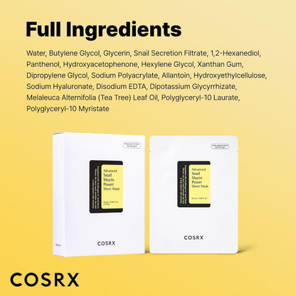 COSRX_Snail_Mucin_Sheet_Mask_10_EA_with_Snail_Mucin_Serum,_Self_Care,_Face_Masks_for_Dry,_Sensitive_Skin,_Not_Tested_on_Animals,_No_Parabens,_No_Sulfates,_Korean_Skin_Care