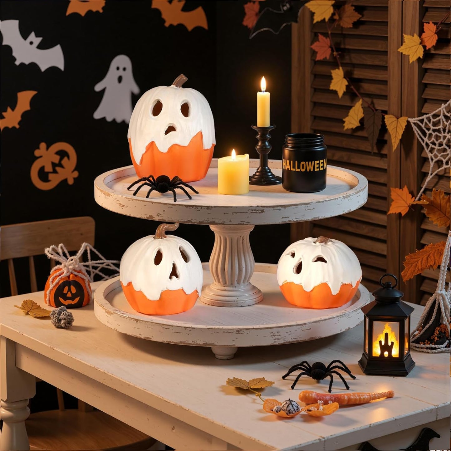 Halloween_Decorations,Light_Up_Ghost_Pumpkin_Decorations_Set_of_3,Cute_Halloween_Decor_Indoor_for_Kitchen_Tabletop_Fireplace_Mantel_Party_Home_Decor