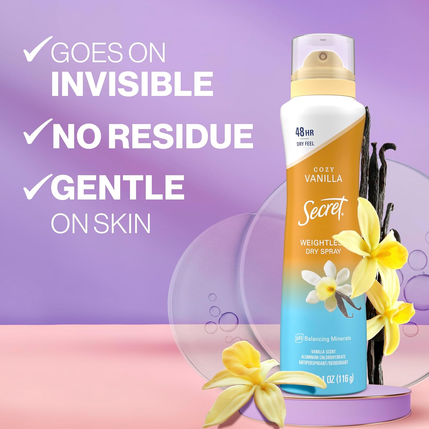 Secret_Dry_Spray_Antiperspirant_Deodorant_for_Women,_48hr_Weightless_Sweat_&_Odor_Protection,_Gentle_on_Skin,_Cozy_Vanilla_Scent,_4.1_oz_(Pack_of_3)