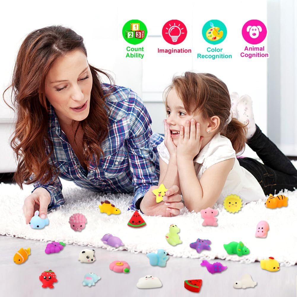 KINGYAO_Squishies_Squishy_Toy_24pcs_Party_Favors_for_Kids_Mochi_Squishy_Toy_moji_Kids_Mini_Kawaii_squishies_Mochi_Stress_Reliever_Anxiety_Toys_Easter_Basket_Stuffers_fillers_with_Storage_Box