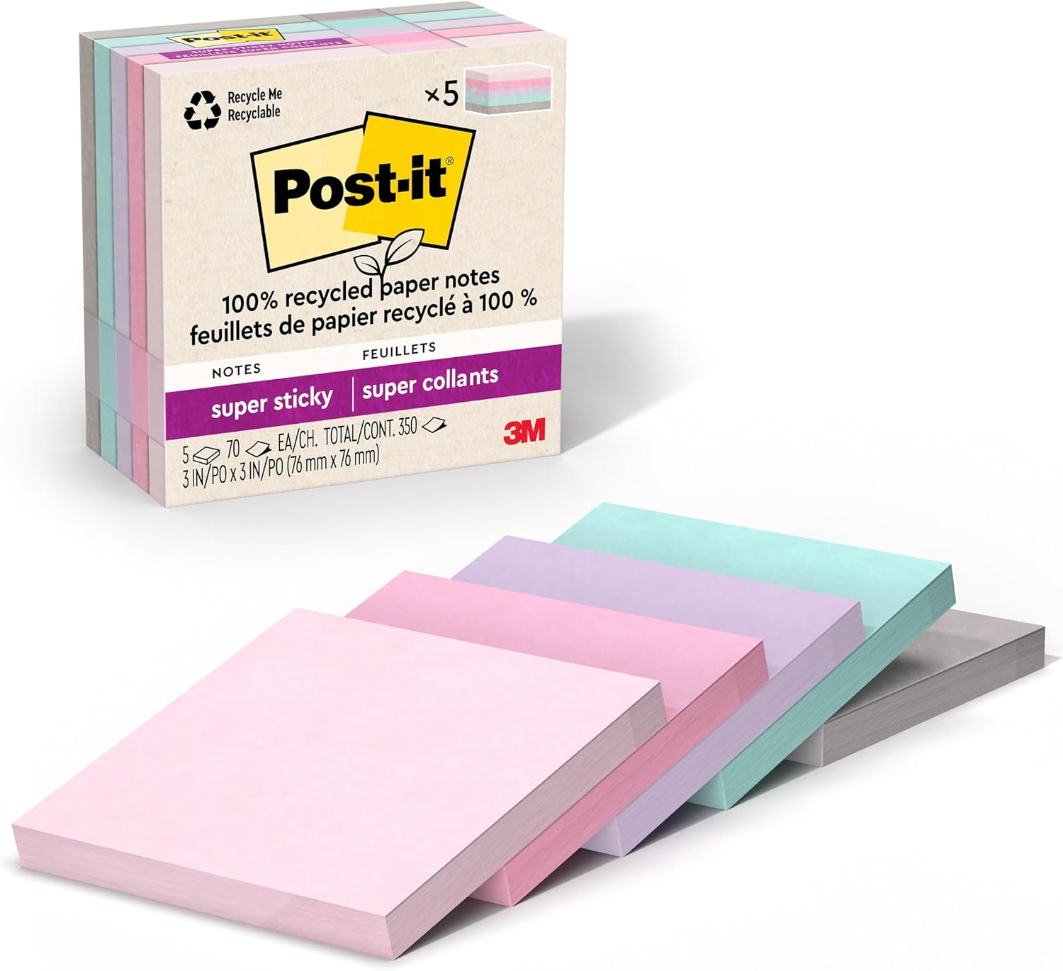 Post-it_100%_Recycled_Super_Sticky_Notes,_3_x_3_in,_Pastels,_5_Pads_|_School_Supplies_and_Office_Products,_2X_the_Sticking_Power