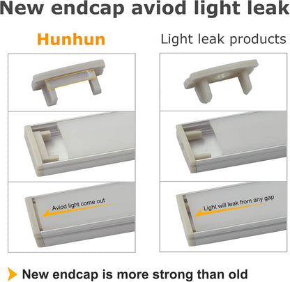 hunhun_10-Pack_3.3ft/1Meter_U_Shape_LED_Aluminum_Channel_System_with_Milky_Cover,_End_Caps_and_Mounting_Clips,_Aluminum_Profile_for_LED_Strip_Light_Installations,_Very_Easy_Installation