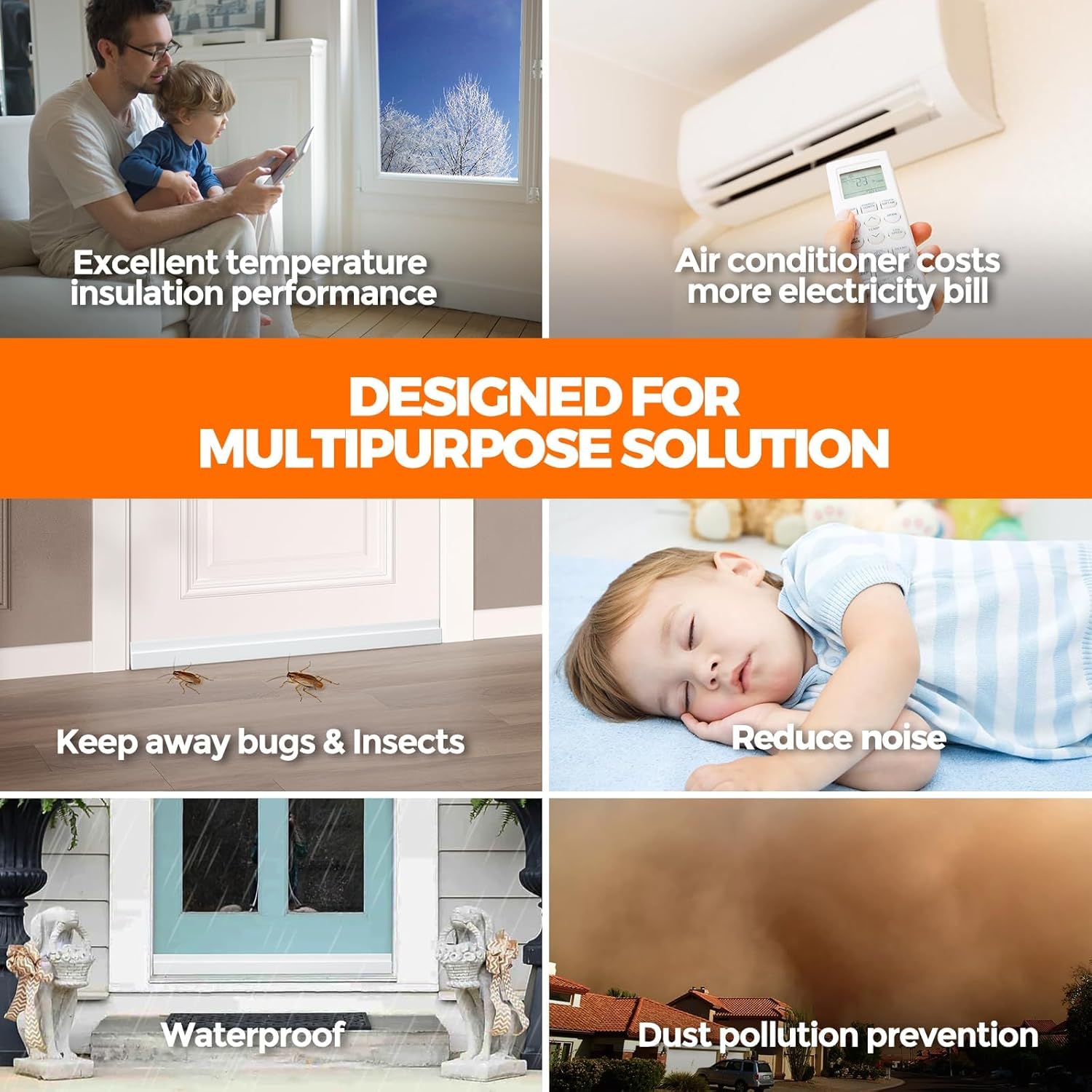 Holikme_Door_Draft_Stopper_Under_Door_Draft_Blocker_Insulator_Doors_Sweep_Weather_Stripping_Noise_Stopper_Strong_Adhesive,_White