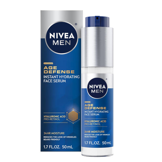 NIVEA_MEN_Age_Defense_Instant_Hydrating_Face_Serum_for_Dry_Skin,_With_Pro-Retinol_and_Hyaluronic_Acid,_Facial_Serum_Helps_Reduce_Look_of_Fine_Lines_and_Wrinkles,_1.7_Fl_Oz_Bottle