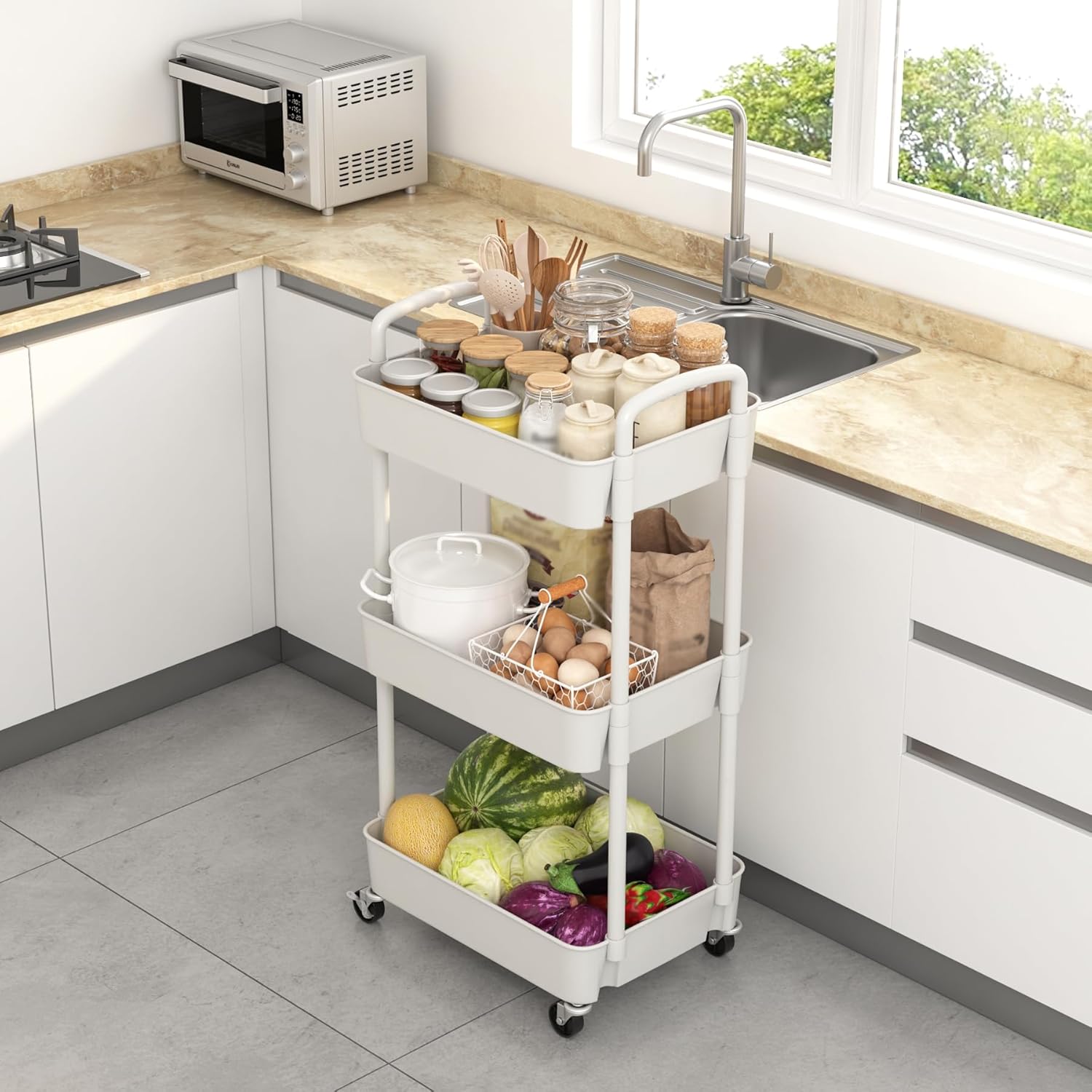 Sywhitta_3-Tier_Plastic_Rolling_Utility_Cart_with_Handle,_Multi-Functional_Storage_Trolley_for_Office,_Living_Room,_Kitchen,_Movable_Storage_Organizer_with_Wheels,_White