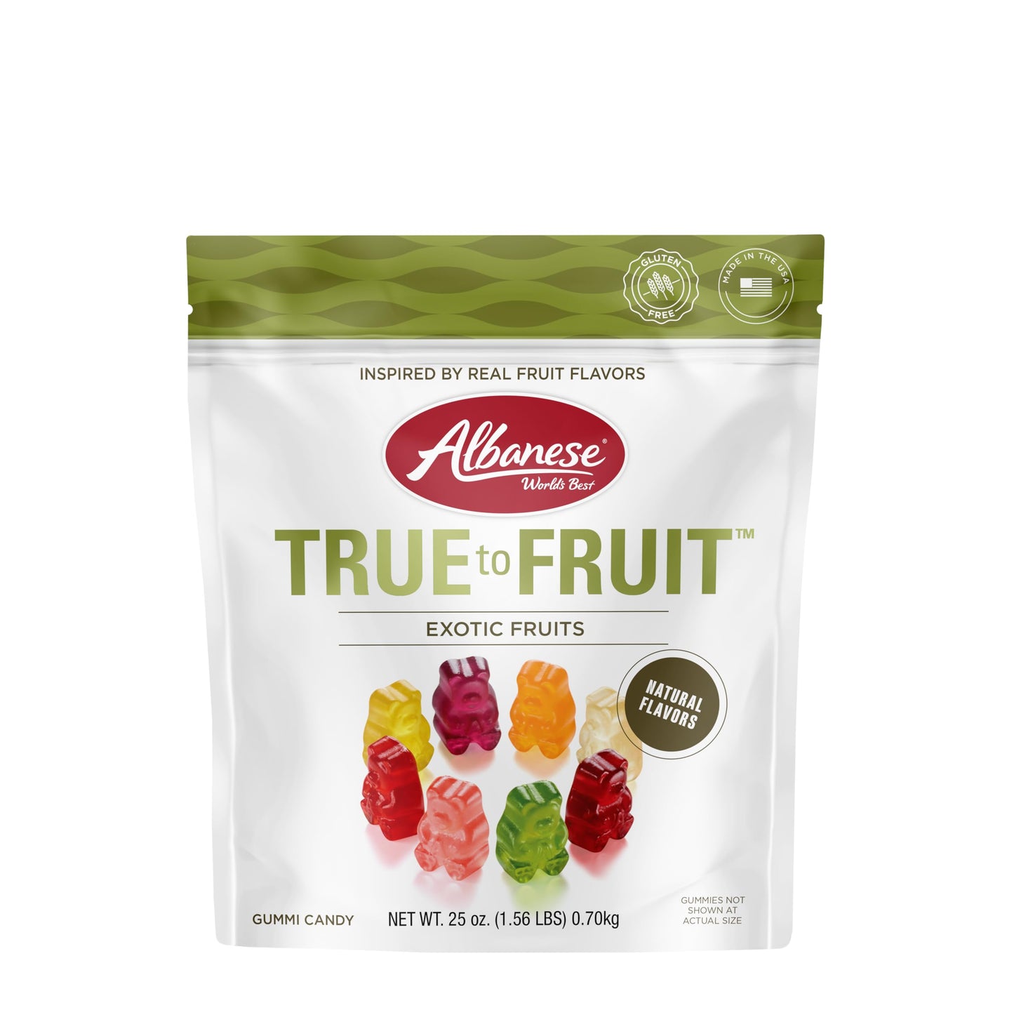 Albanese World&amp;#39;s Best True to Fruit Exotic Fruits | 25oz Bag of Candy | 8 Natural Flavors and Colors, Soft Gummy Bears | Fuji Apple and More | Tastes like Real Fruit Picked at the Peak of Ripeness