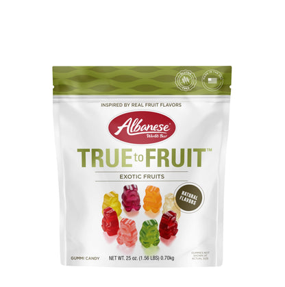 Albanese World&amp;#39;s Best True to Fruit Exotic Fruits | 25oz Bag of Candy | 8 Natural Flavors and Colors, Soft Gummy Bears | Fuji Apple and More | Tastes like Real Fruit Picked at the Peak of Ripeness