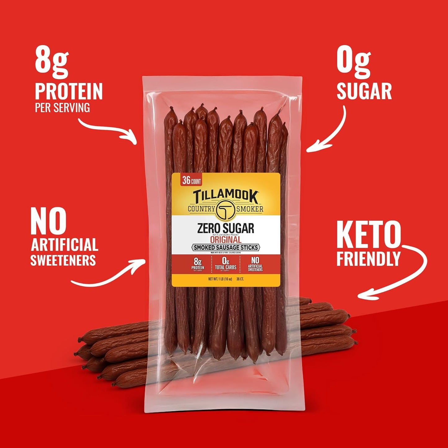 Tillamook_Country_Smoker_Smoked_Sausage,_Zero_Sugar,_Original,_16_Ounce_(36_Count_Meat_Sticks_Bulk_Pack)_Real_Hardwood_Smoked_Sausages,_Low_Carb,_High_Protein_Ready_to_Eat_Keto_Snack